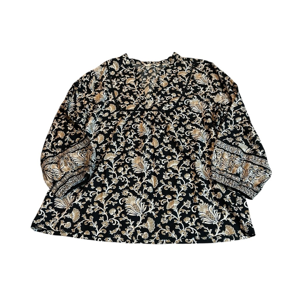 SOFT SURROUNDINGS black and brown v-neck blouse